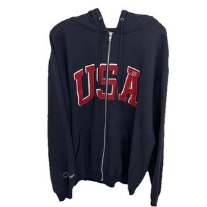 Officially Licensed USA Olympics Full Zip Jacket With Hood Vintage Men's Size L